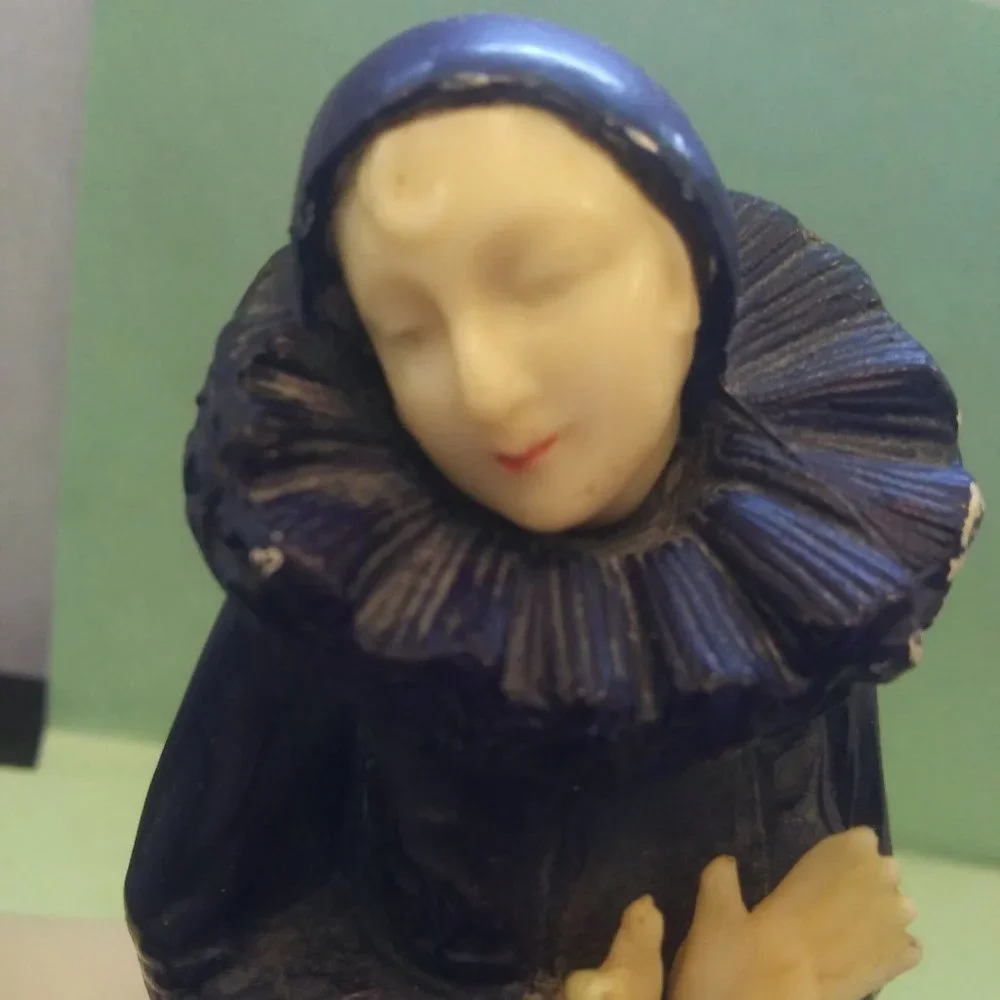 Heavy Bookends Pierrot Clown Mime Book Ends stone  Base Very old  Art Deco FLAWS - Picture 6 of 15